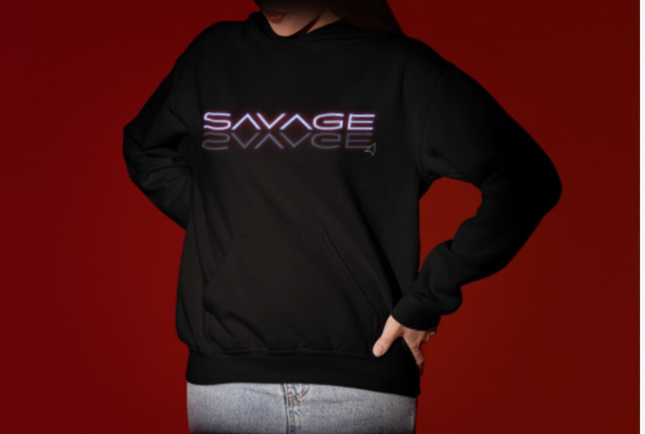 SAVAGE black logo hoodie, front view